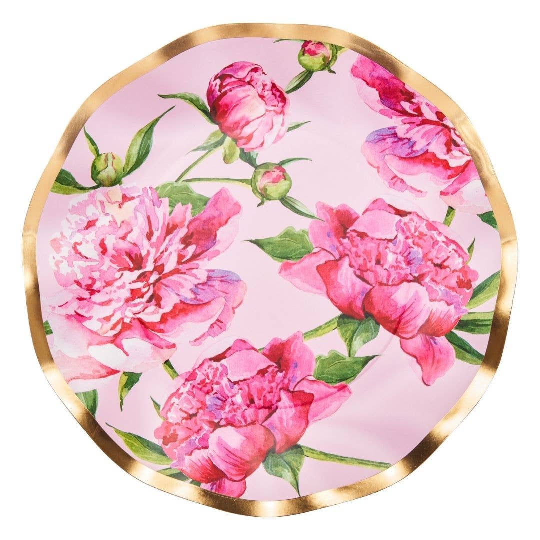 4304. Wavy Salad Plate Pink Peonies - 8pkg