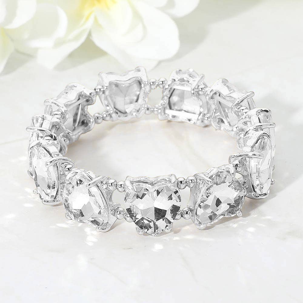Heart Stone Cluster Beaded Stretch Evening Bracelet