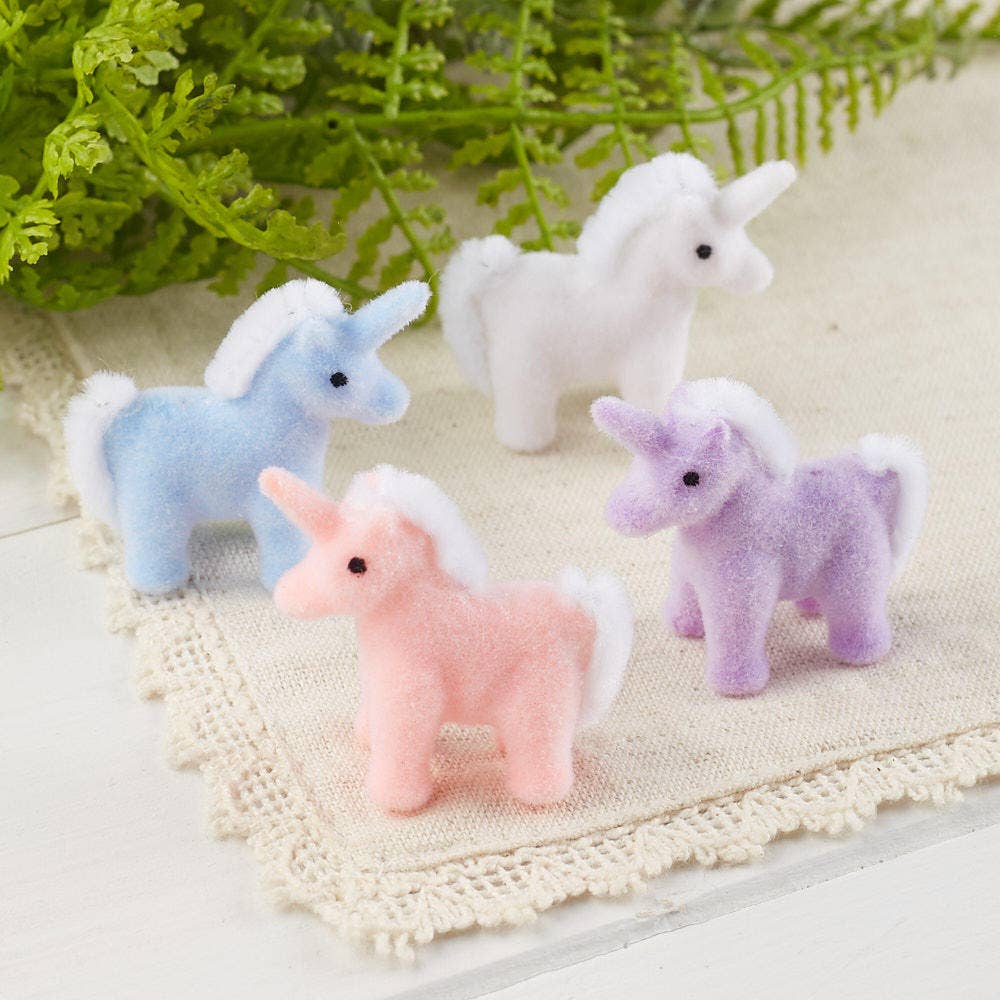 8332. 1" Flocked Multi Color Mini Unicorns Assorted color