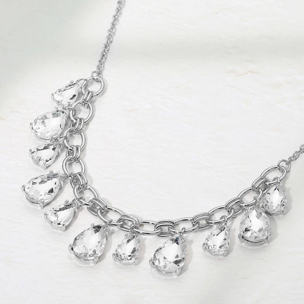 Cushion Teardrop Cluster Drop Station Necklace
