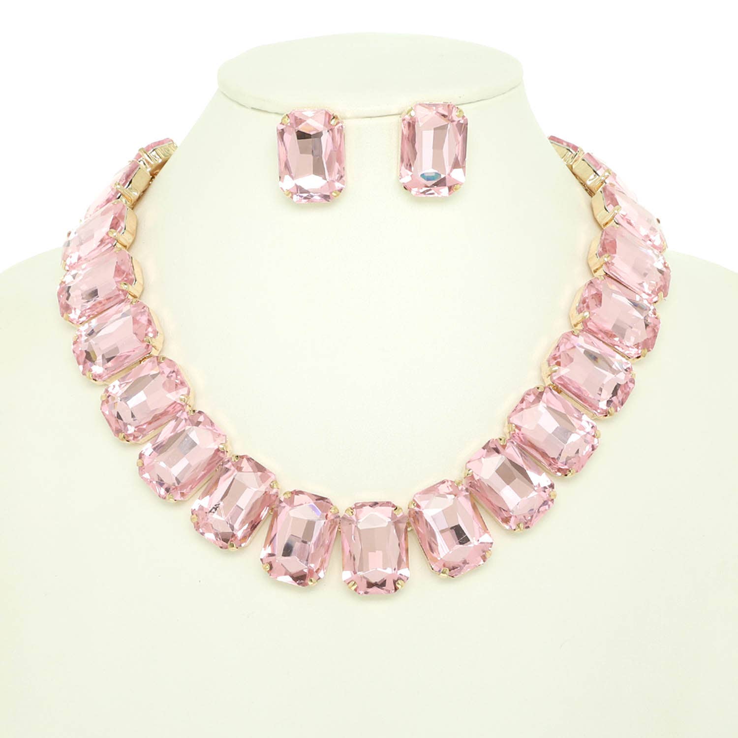 Crystal Octagon Cut Collar Necklace Set