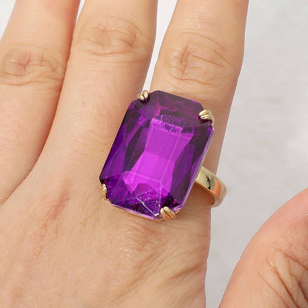Oversized Emerald Cut Gem Accent Adjustable Statement Ring