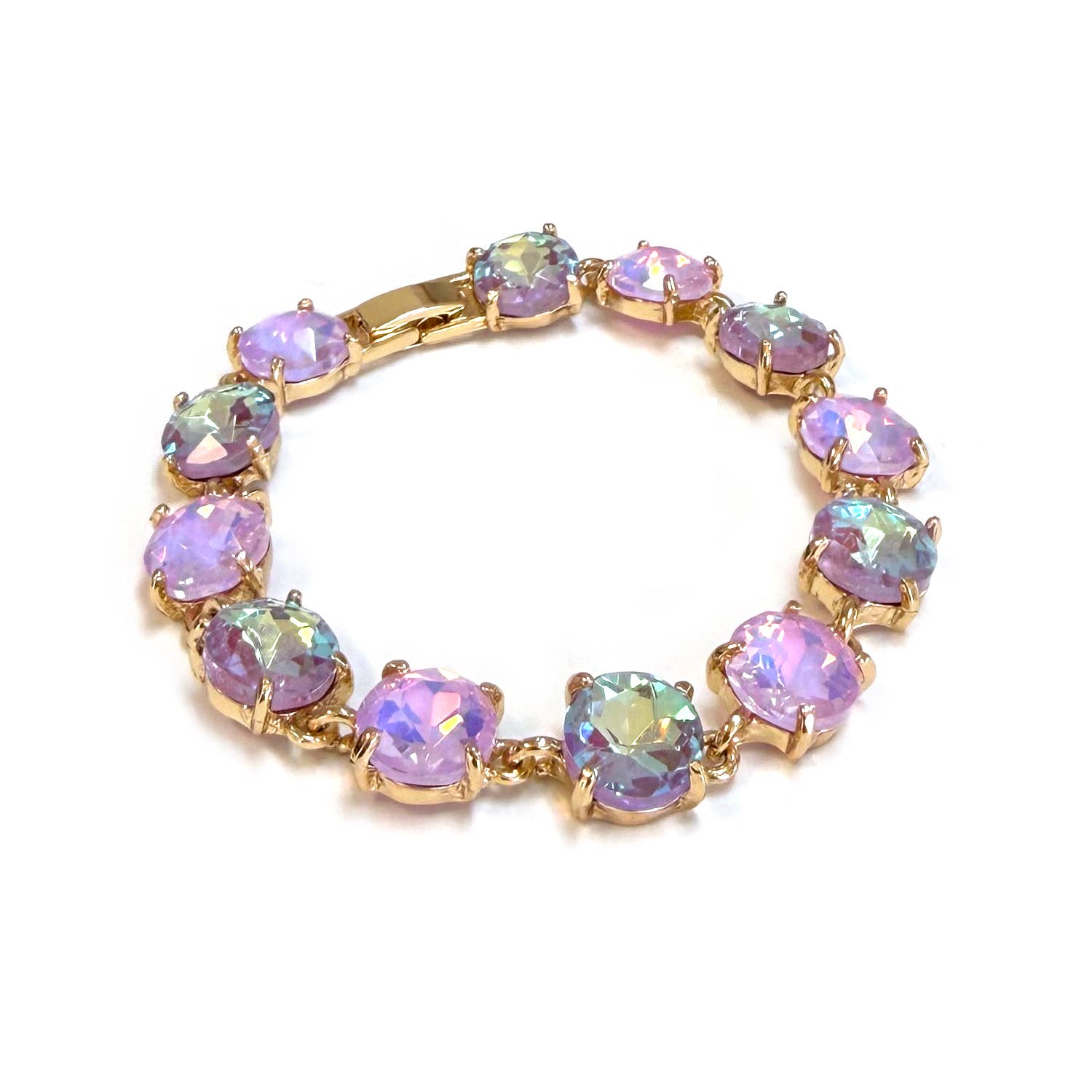 Round Cushion Cut Crystal Glass Linked Bracelet