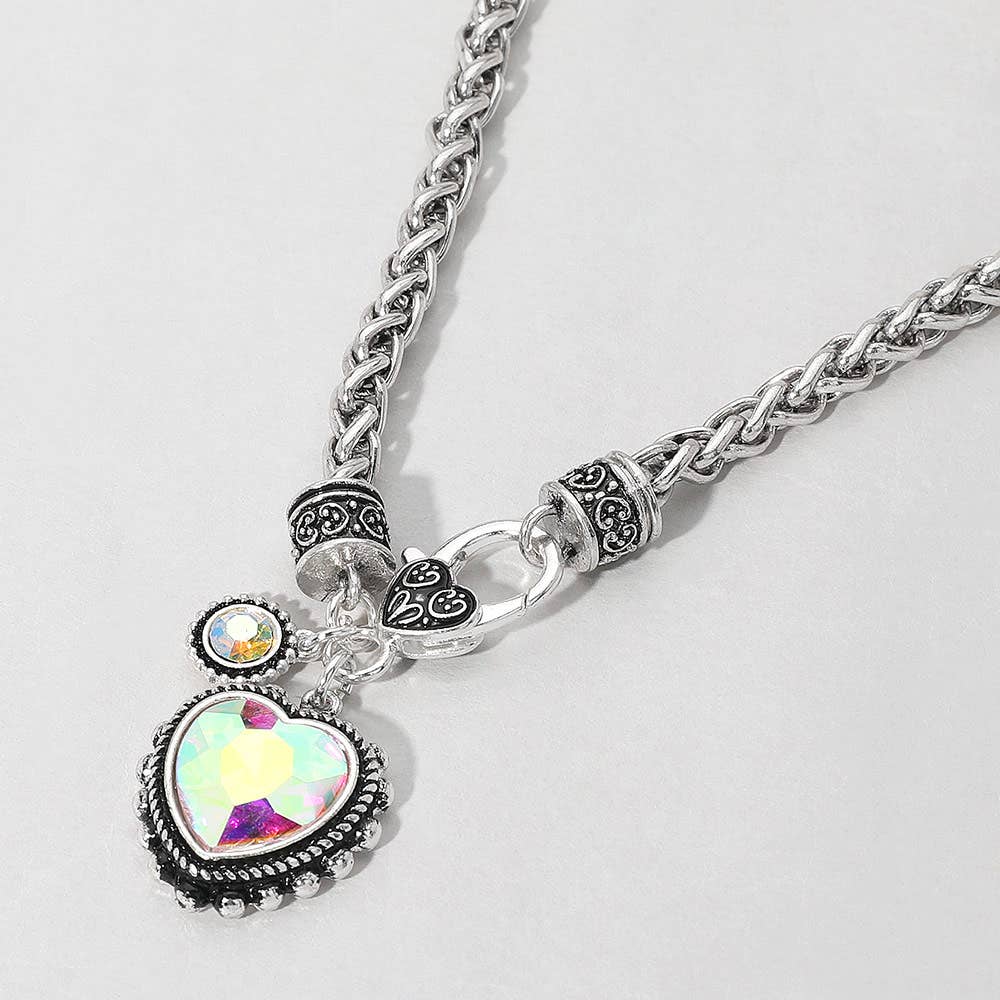 Heart Stone Pointed Pendant Antique Metal Necklace