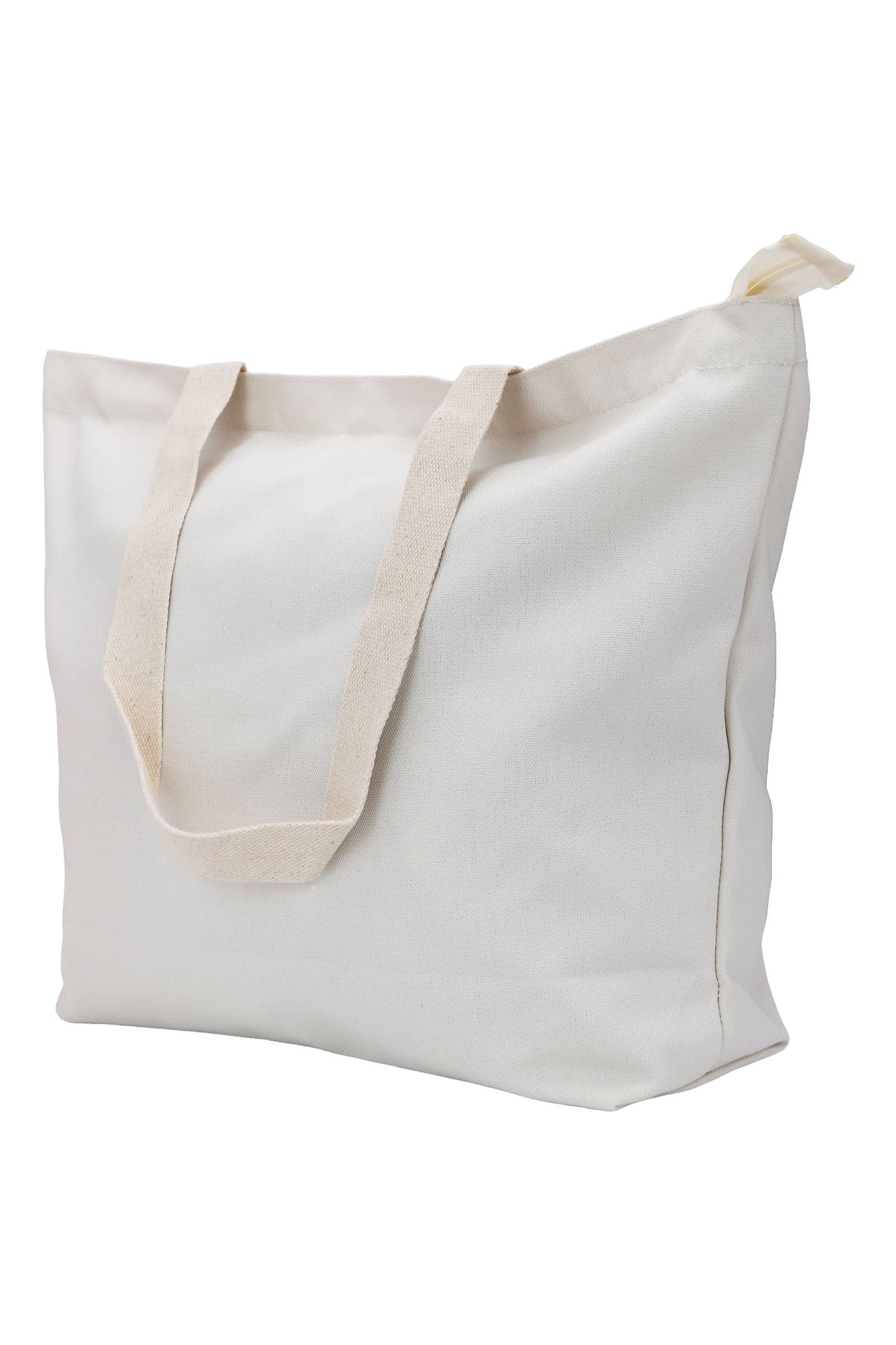 6206. Plain Blank Versatile Zippered Wide Canvas Tote Bag