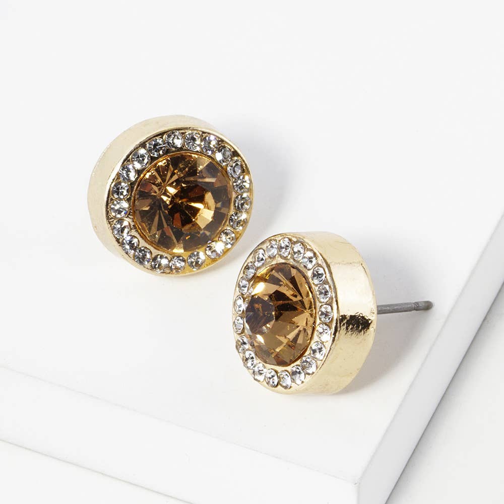 Round Crystal Halo Stud Earrings
