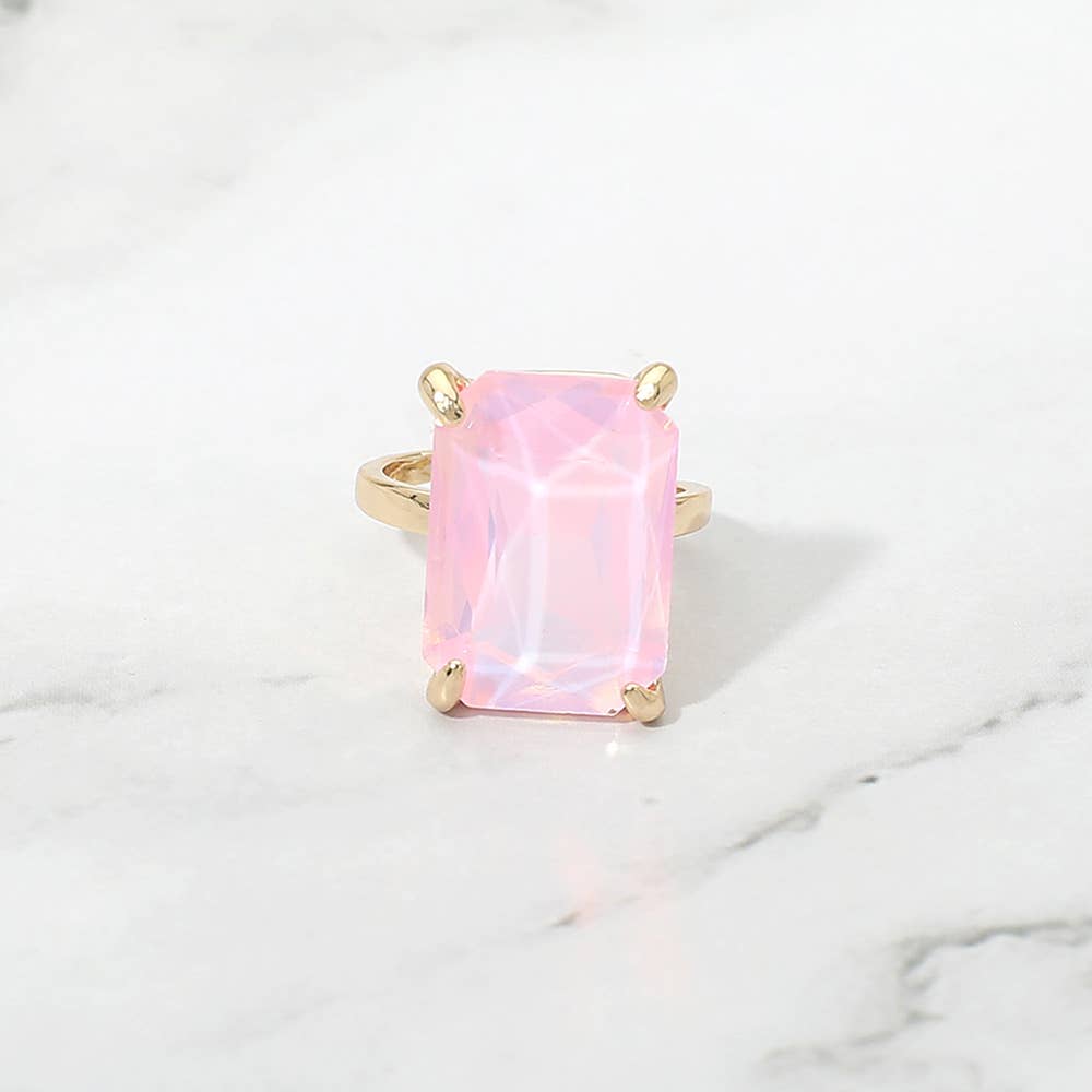 Bold Emerald Cut Stone Cluster Accent Adjustable Ring