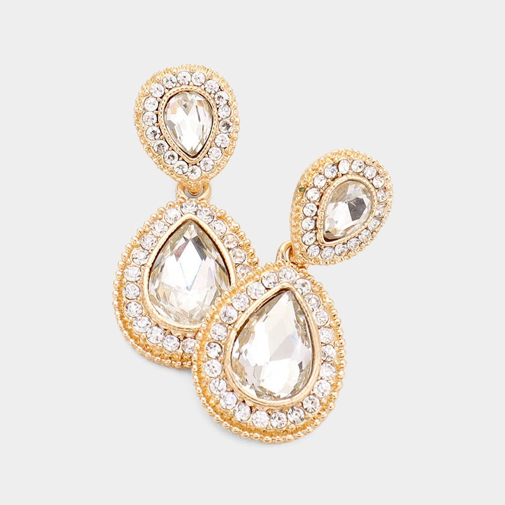 Rhinestone Trim Teardrop Evening Earrings