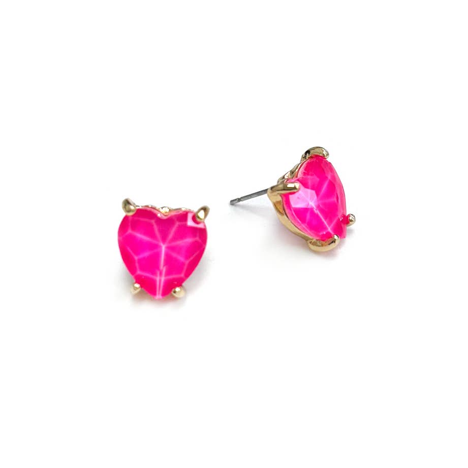 Glass Crystal Heart 4 Prong Post Stud Earrings