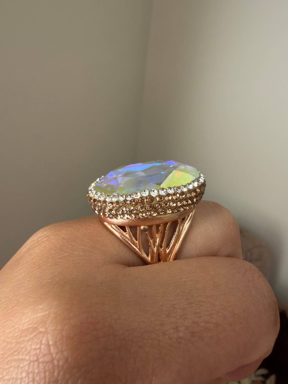 The AB Oval Crystal Pavé Ring