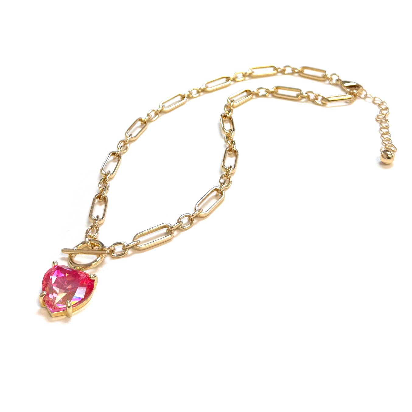 Heart Glass Pendant with Toggle Closure Chain Necklace