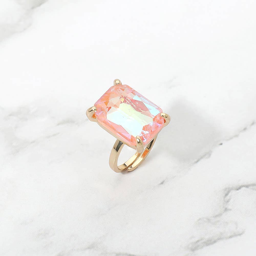 Bold Emerald Cut Stone Cluster Accent Adjustable Ring