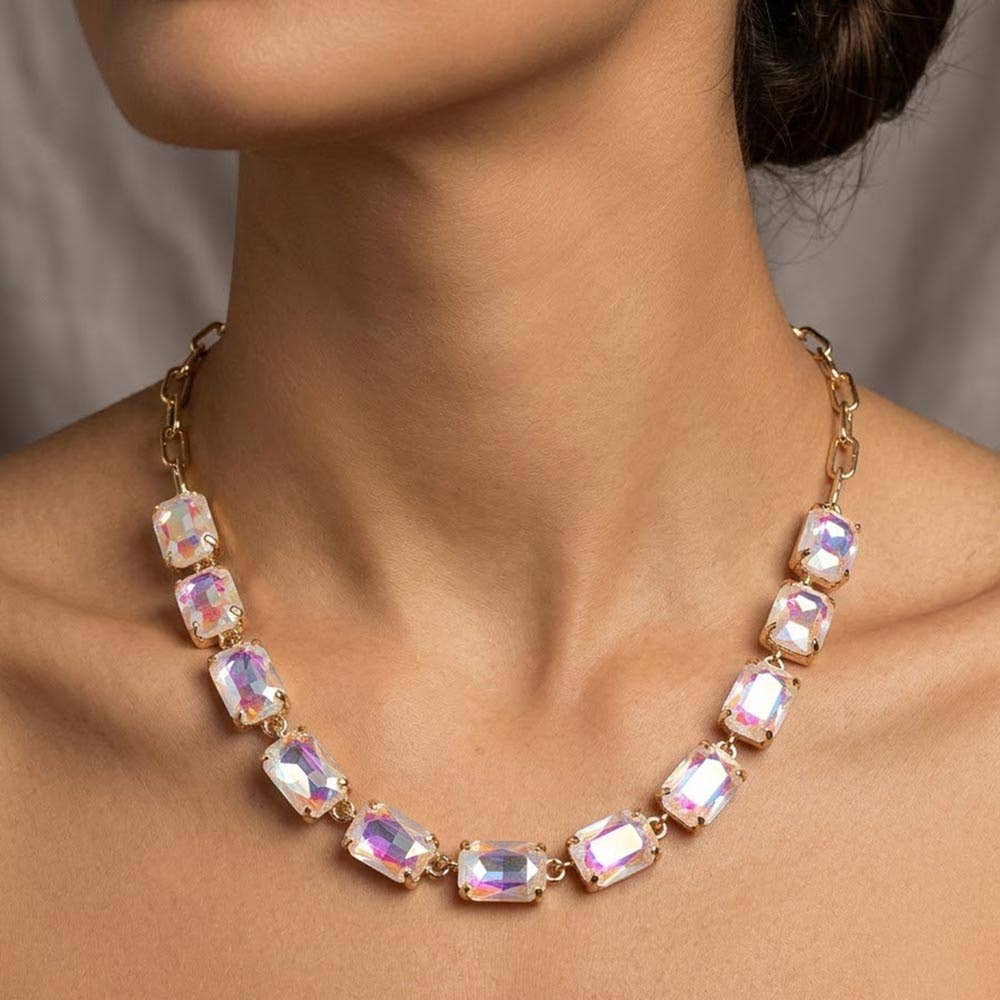Cushion Rectangular Stone Cluster Link Evening Necklace