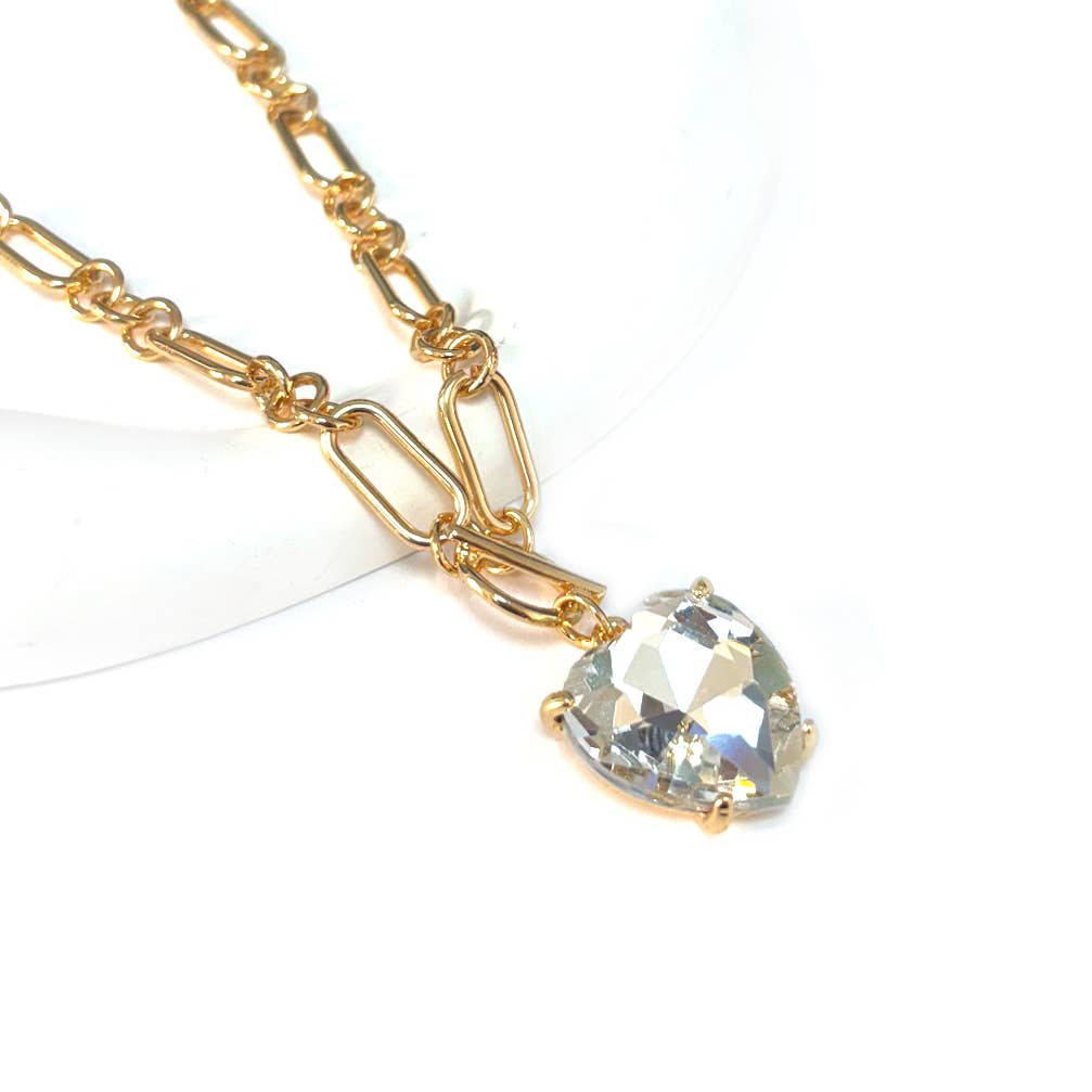 Love Heart Crystal Glass Charm Chain Link Toggle Necklace