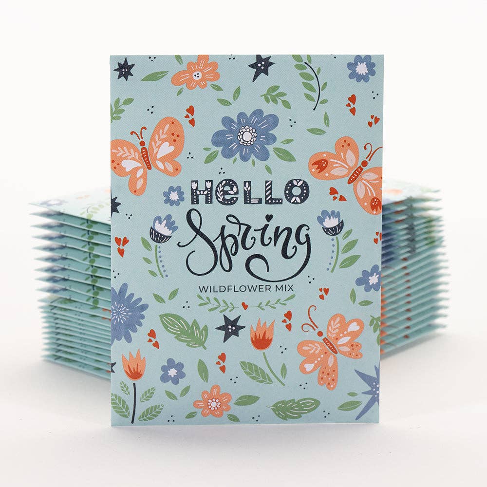 2212. Hello Spring Blue Background - Wildflower Mix Seed Packets
