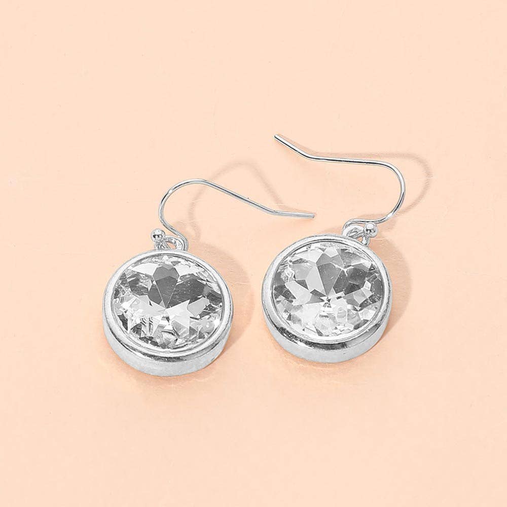 Round Faceted Stone Drop Dangle Earrings