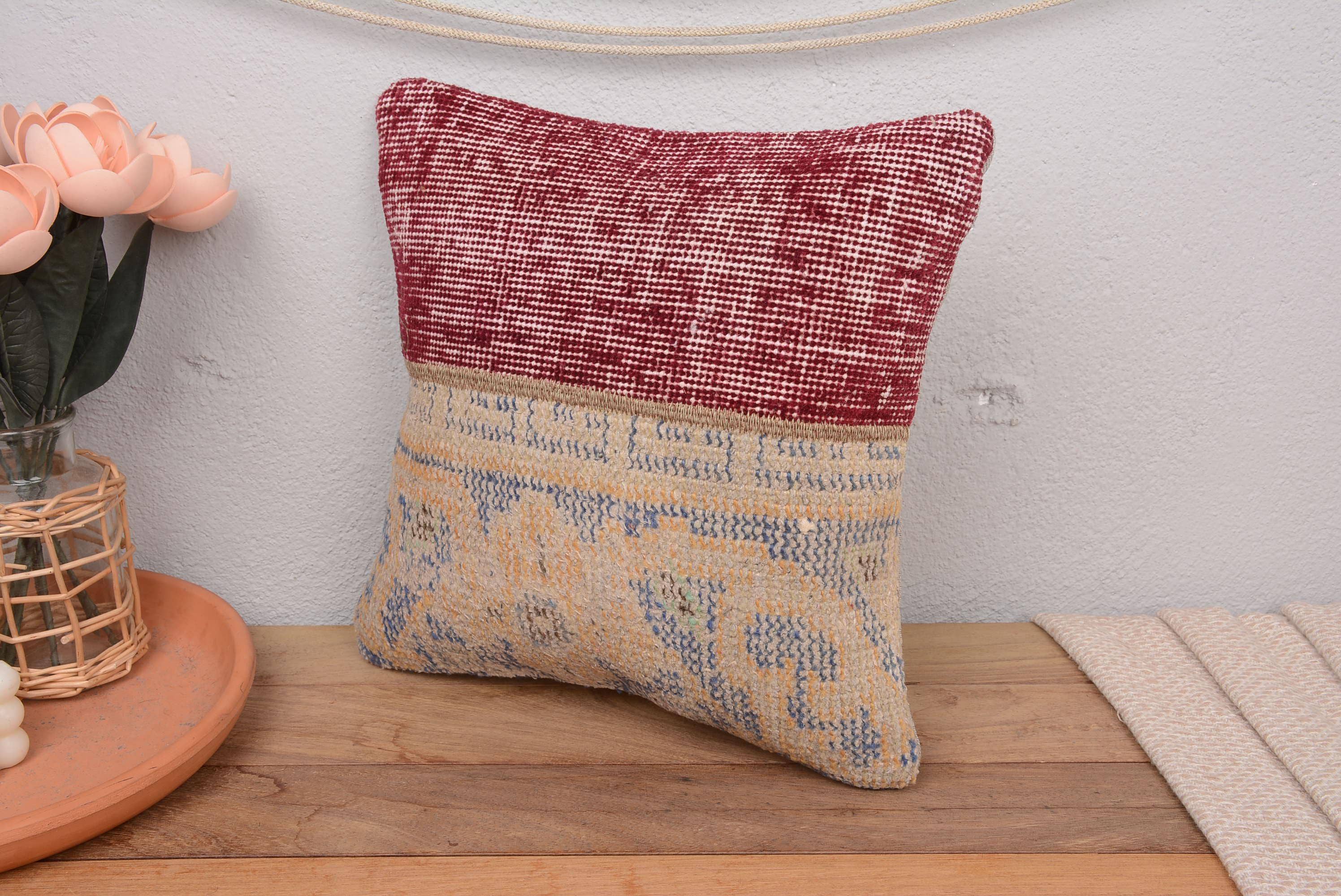 Turkish Kilim Patchwork Hand Knotted Sofa Pillow Cover 14x14