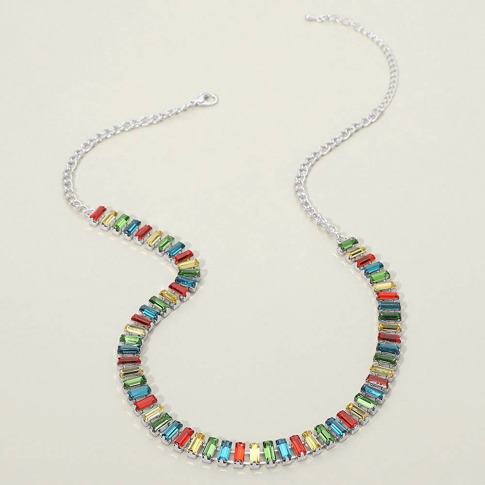 Baguette Stone Cluster Link Accent Necklace