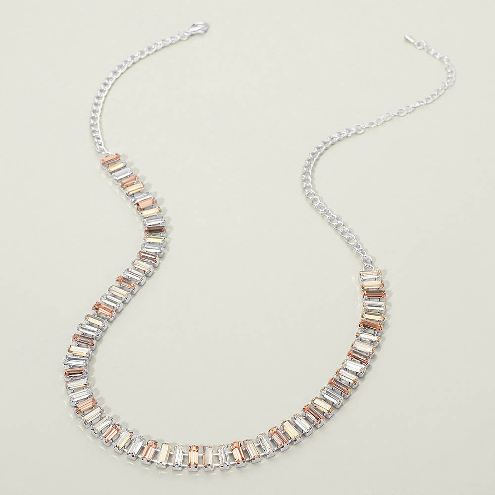 Baguette Stone Cluster Link Accent Necklace
