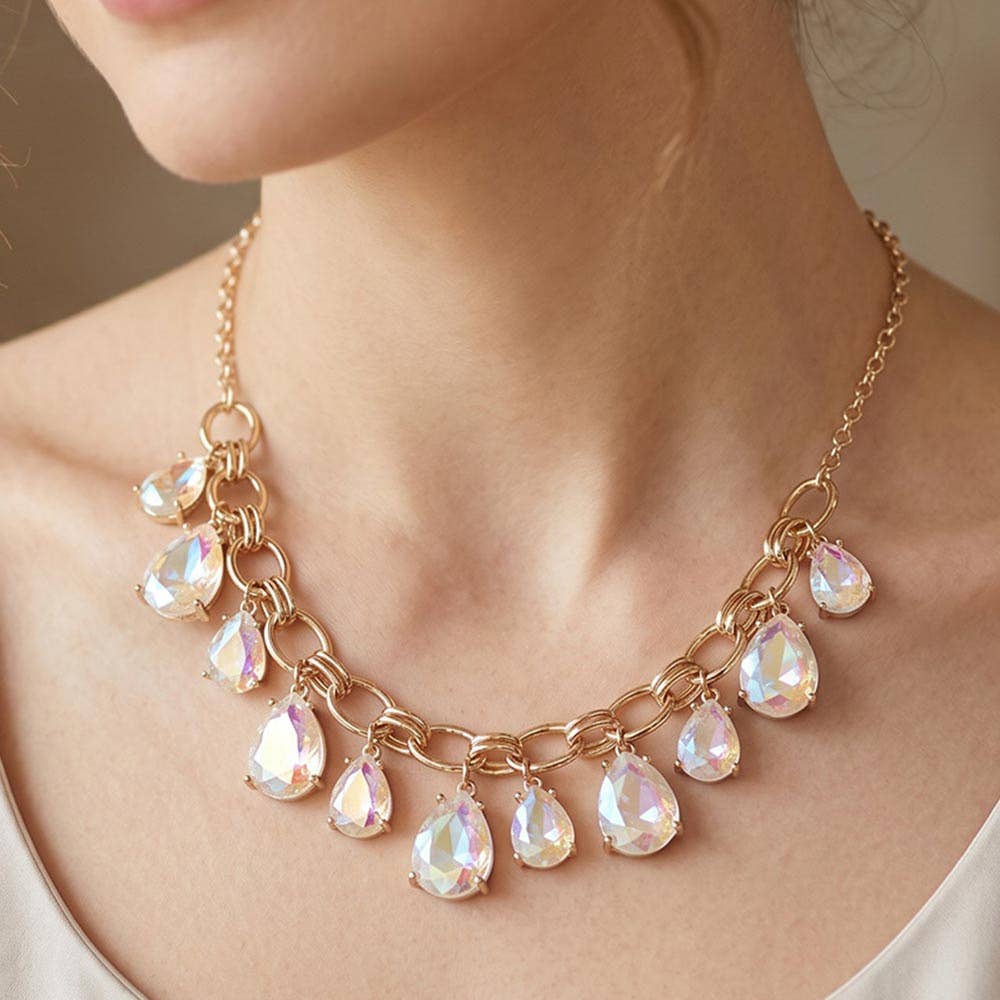 Cushion Teardrop Cluster Drop Station Necklace
