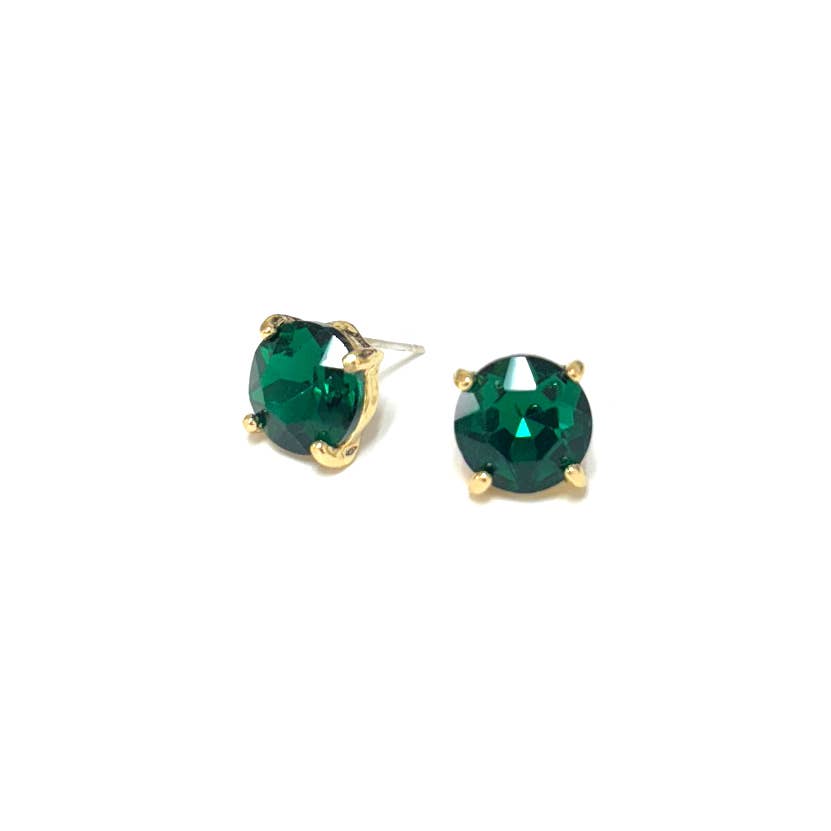 Sterling Silver S925 Post Round Glass Stud Earrings 10mm