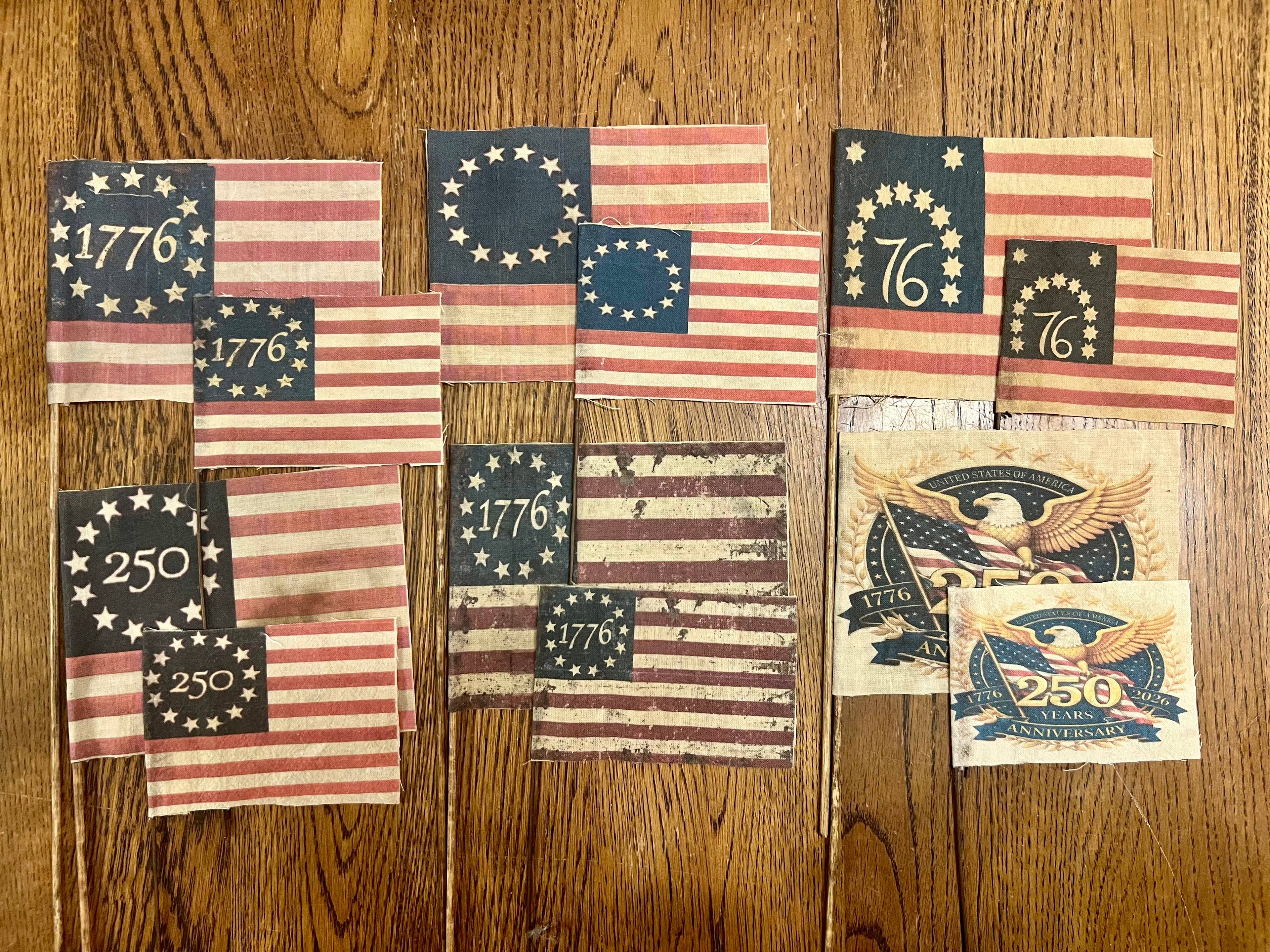 6359. Primitive handmade Americana mini flags set of 6