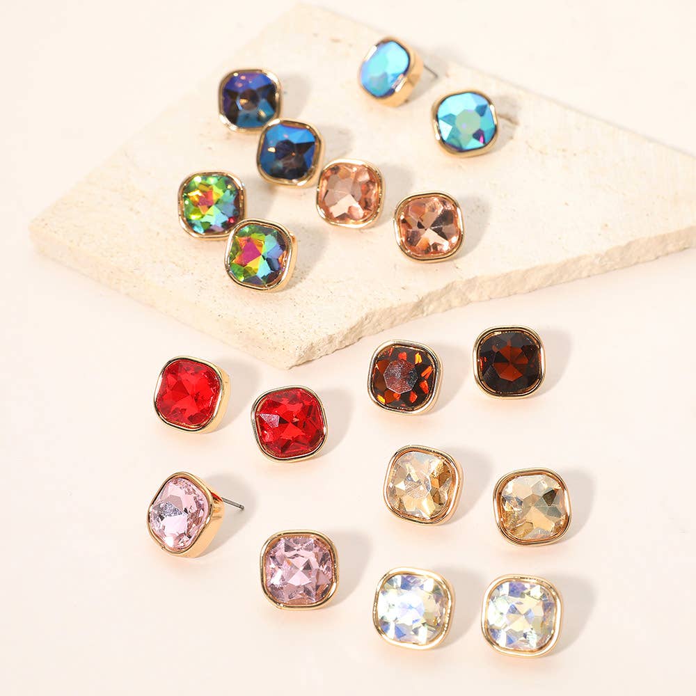 Square Cut Gem Evening Stud Earrings