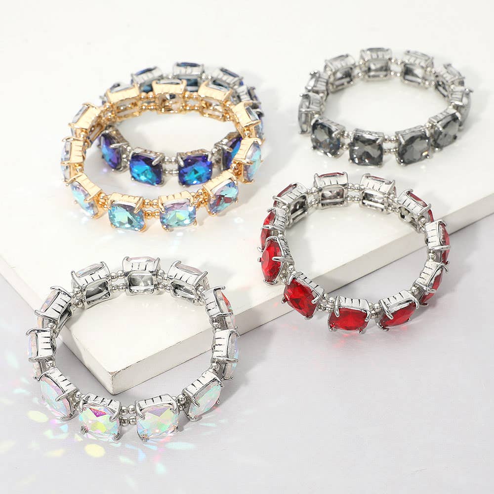 Cushion Square Stone Stretch Evening Bracelet