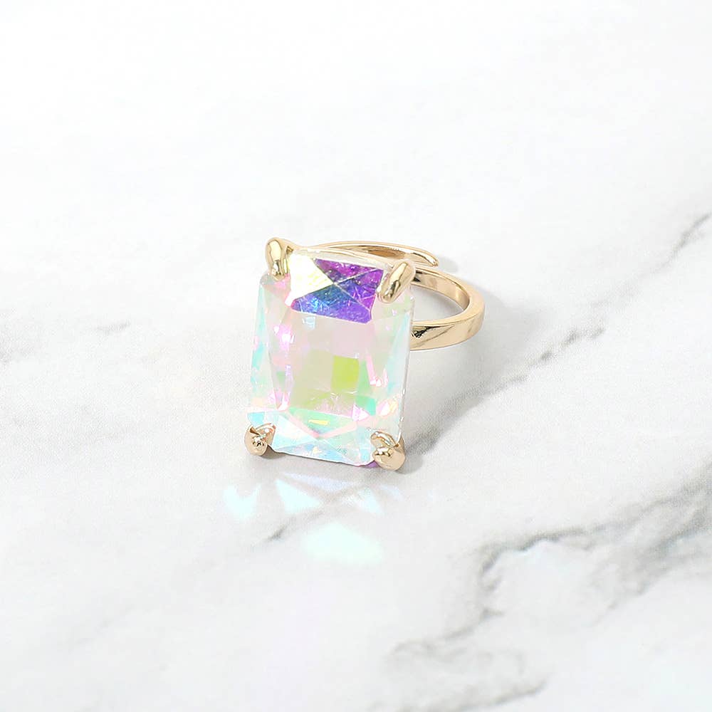 Bold Emerald Cut Stone Cluster Accent Adjustable Ring
