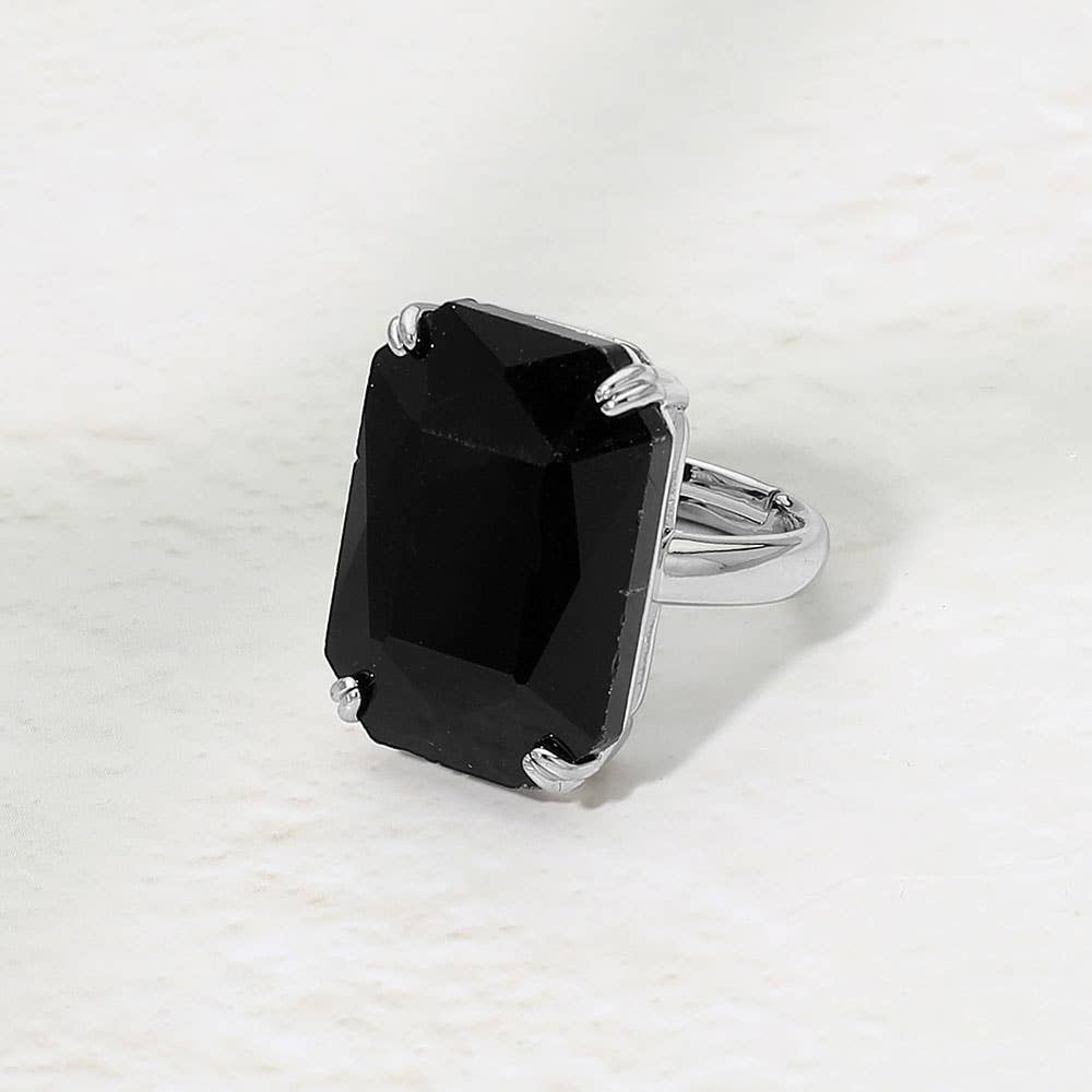 Oversized Emerald Cut Gem Accent Adjustable Statement Ring