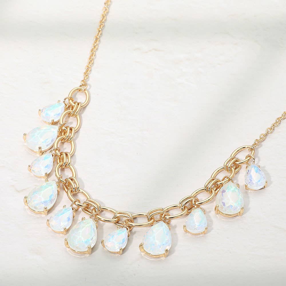Cushion Teardrop Cluster Drop Station Necklace