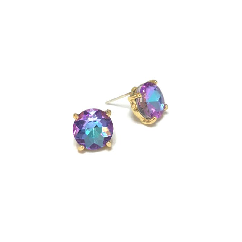Sterling Silver S925 Post Round Glass Stud Earrings 10mm