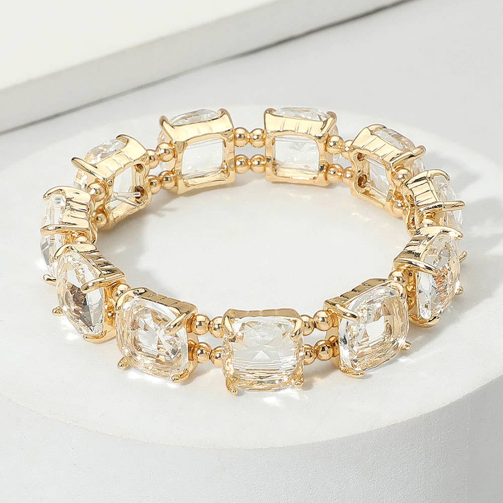 Cushion Square Stone Stretch Evening Bracelet