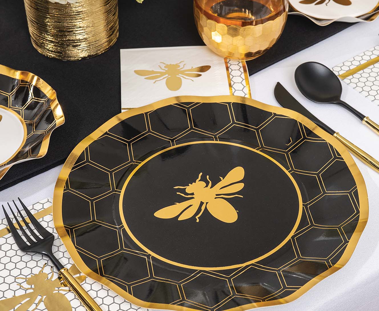 4306. Black & Gold Bella Assorted Plastic Cutlery/24pc, Service for 8