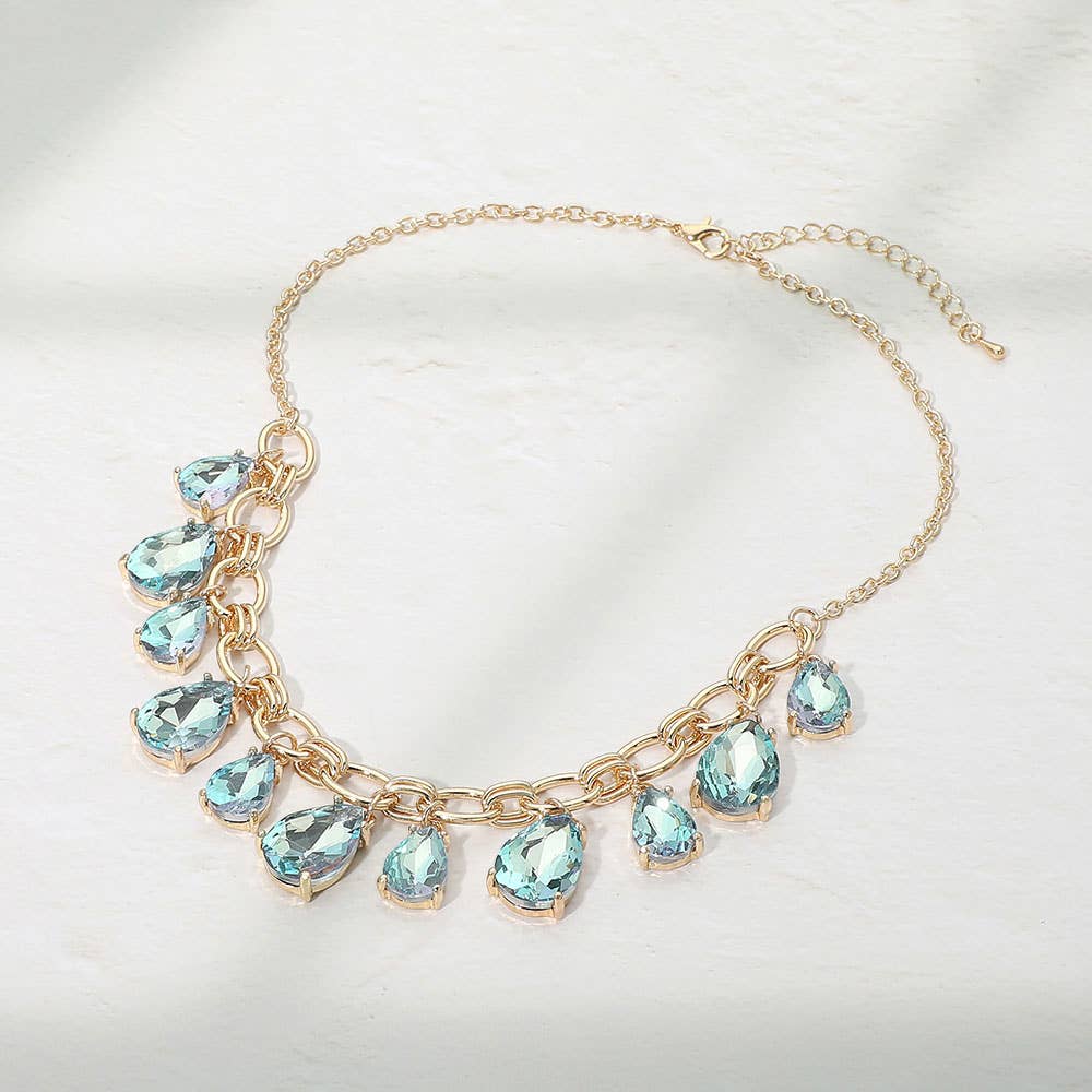 Cushion Teardrop Cluster Drop Station Necklace
