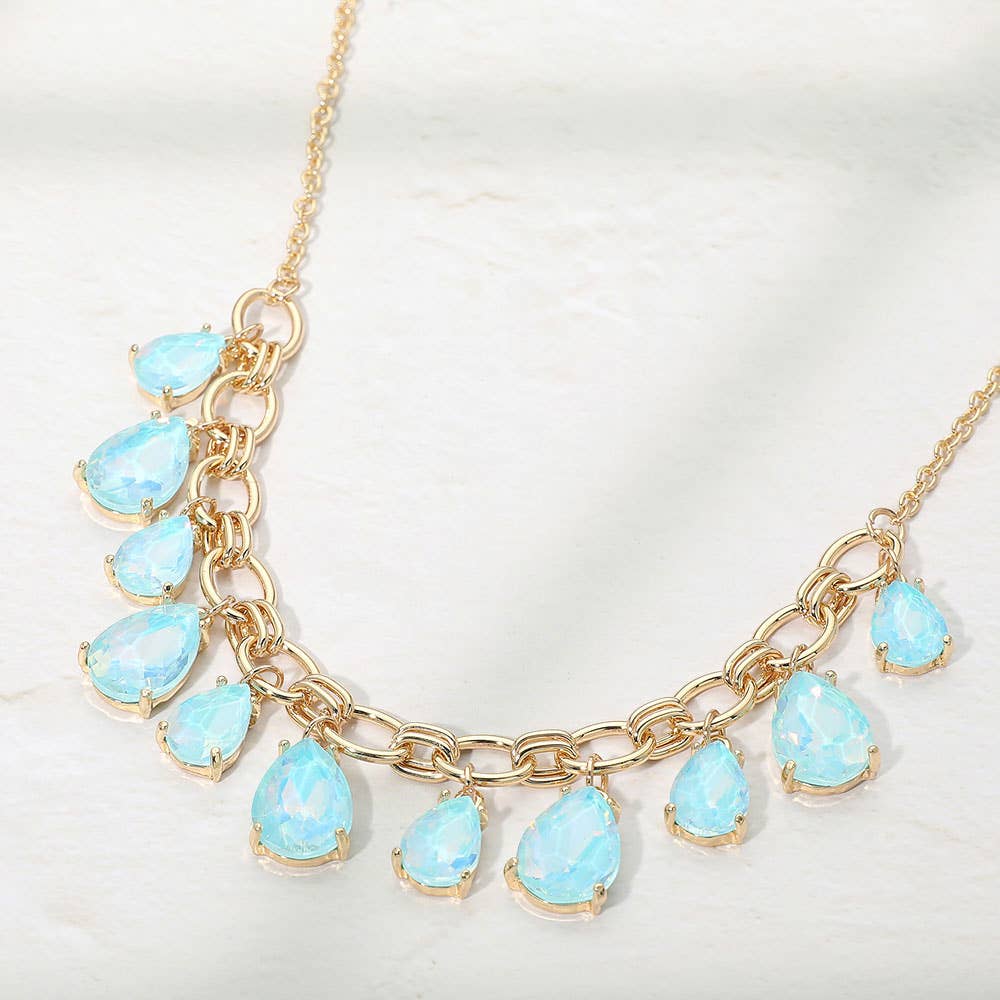Cushion Teardrop Cluster Drop Station Necklace