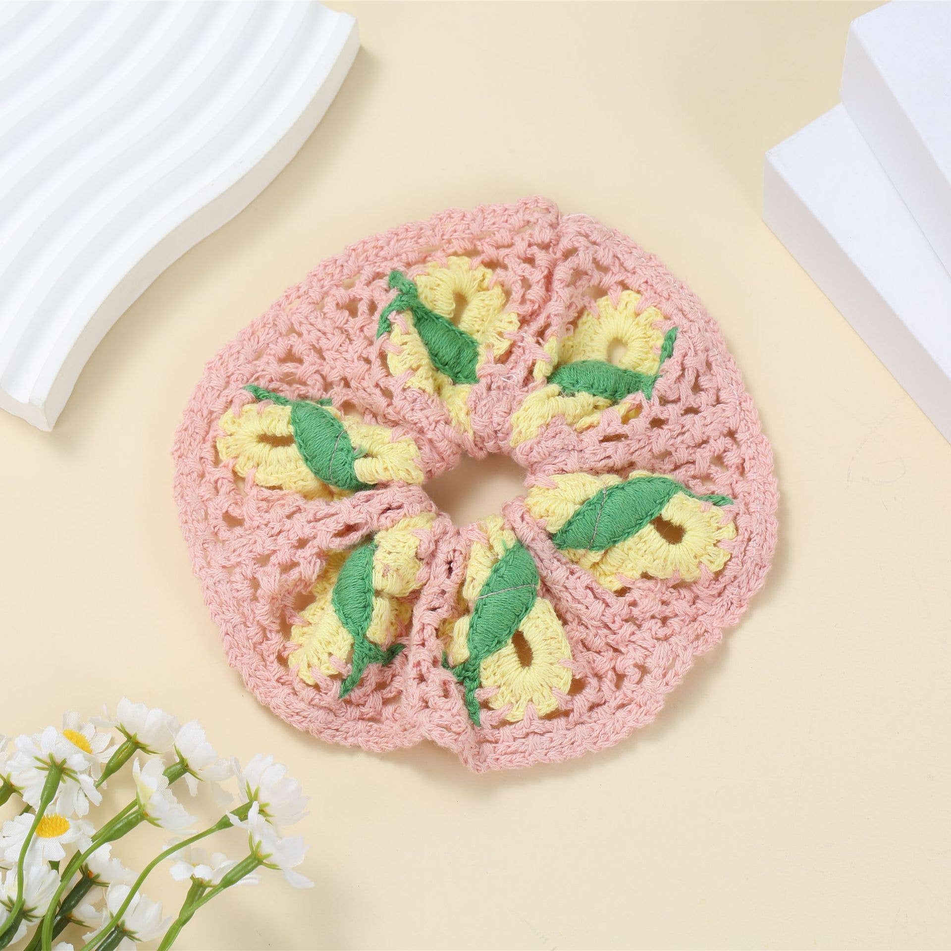Boho Colorful Handmade Crochet Flower Hair Tie