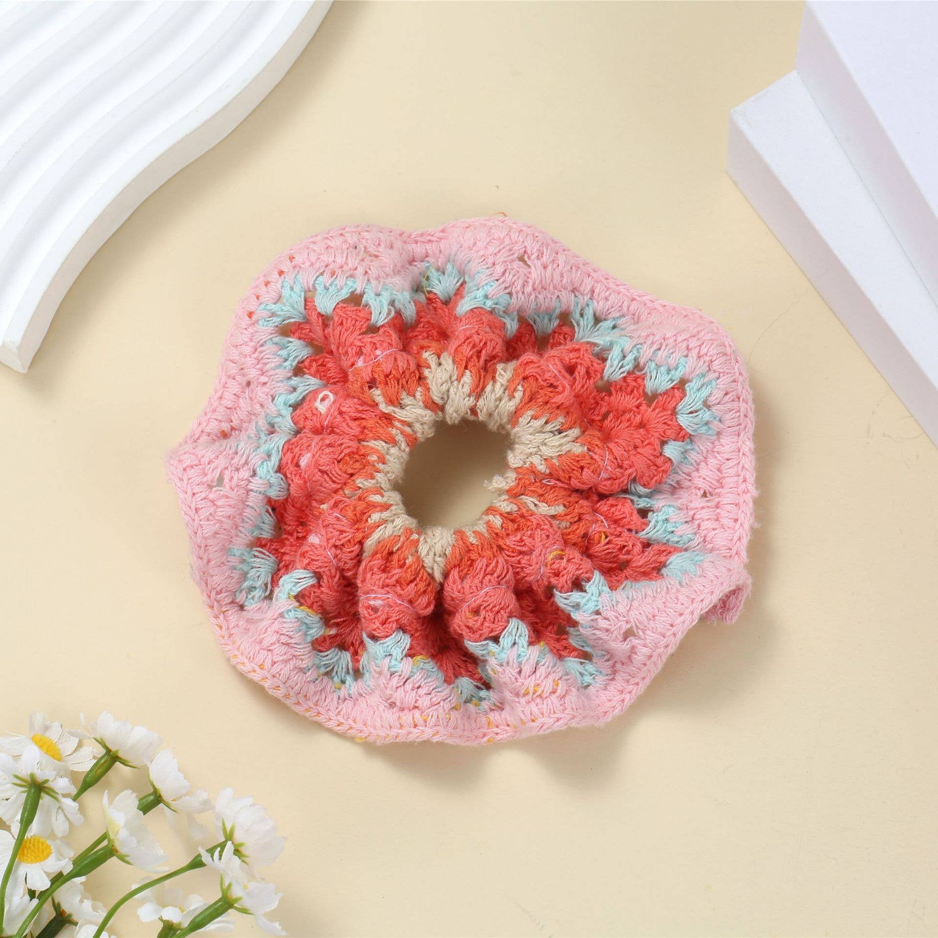 Boho Colorful Handmade Crochet Flower Hair Tie