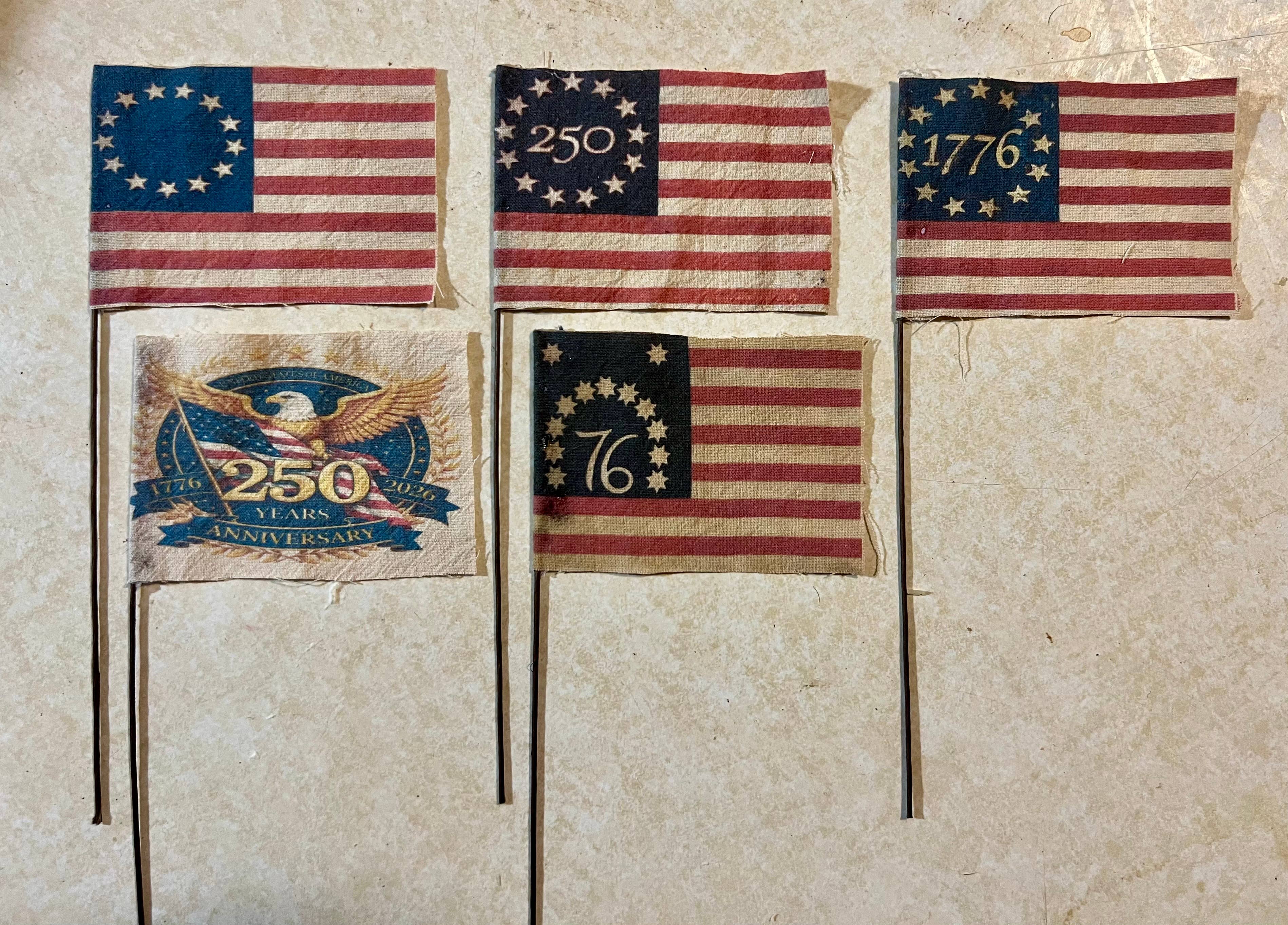 6359. Primitive handmade Americana mini flags set of 6
