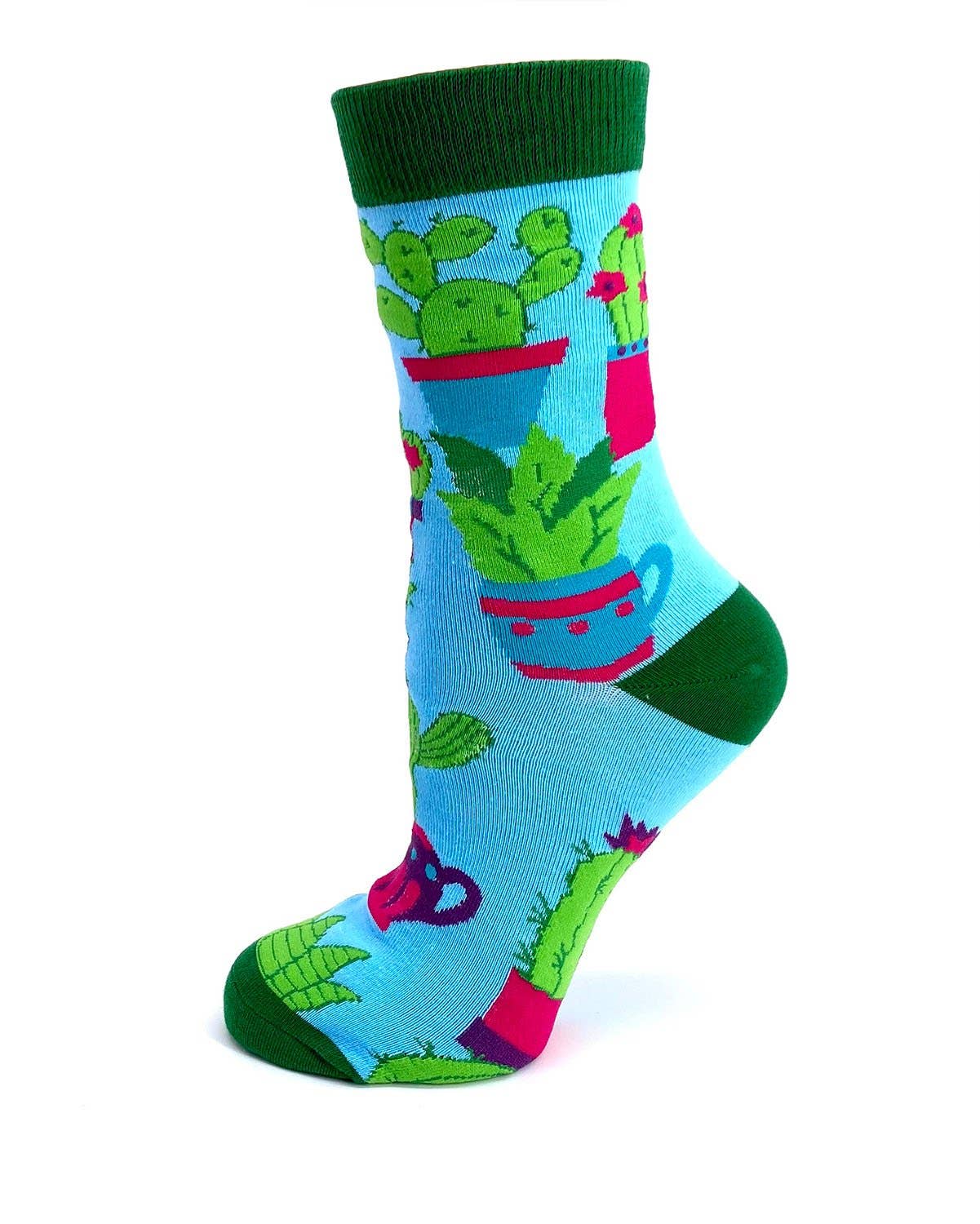 8605. Can't Touch This Women's Crew Socks Featuring Prickly Cactus