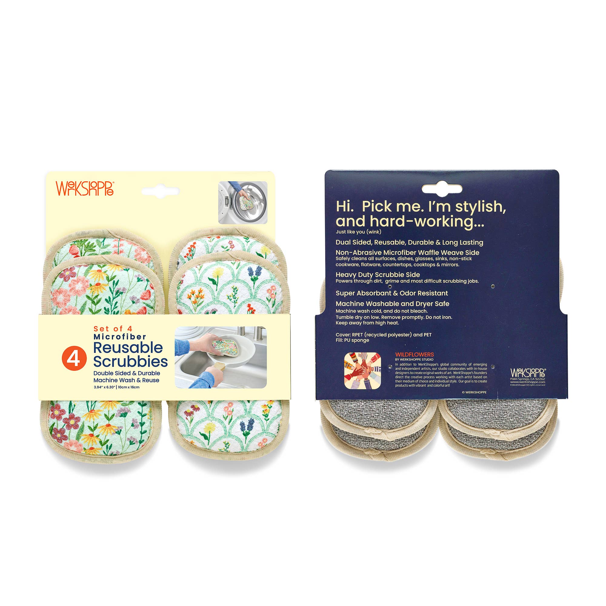 Wildflowers Microfiber Scrubbie Set, Dual-Side Cleaning Pads