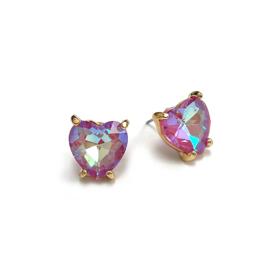 Glass Crystal Heart 4 Prong Post Stud Earrings