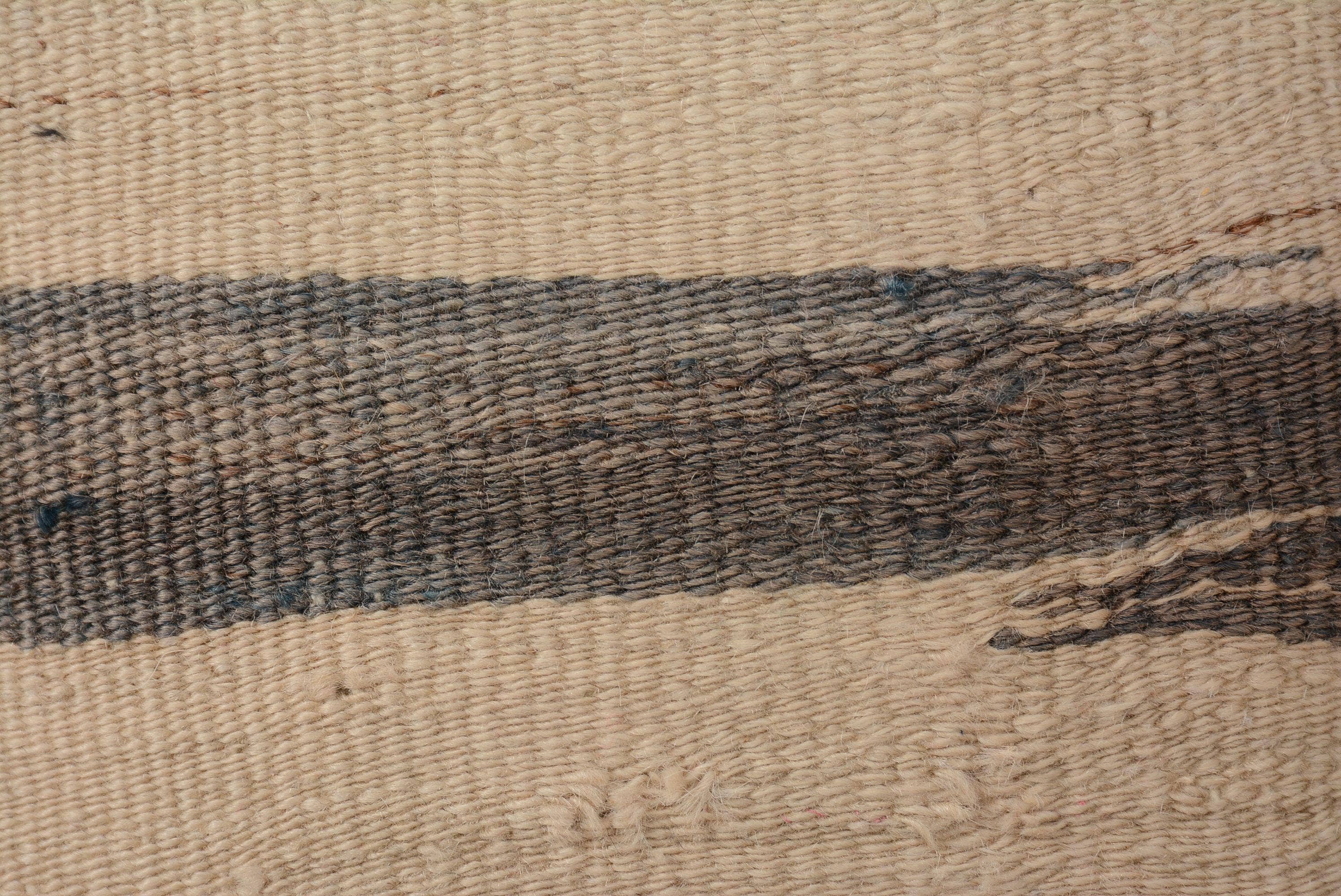 7111. Turkish Kilim Rug Pillow 12x12 for Sofa Beige Rustic Striped