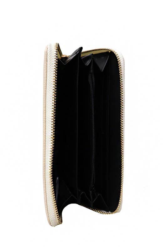 6205. Solid Faux Leather Fashion Zippered Clutch Wallet