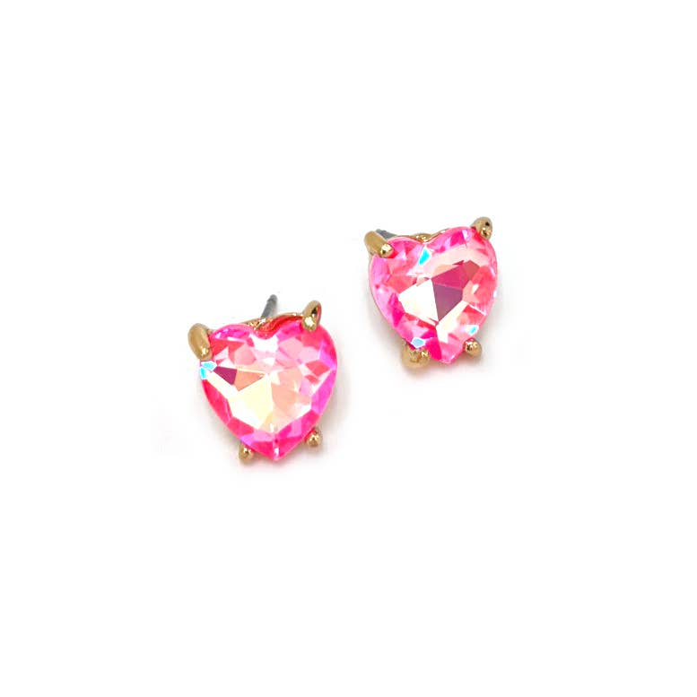 Glass Crystal Heart 4 Prong Post Stud Earrings
