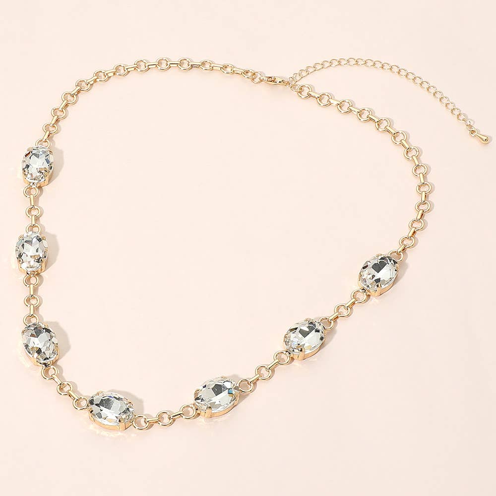 Oval Gem Cluster Station Evening Necklace