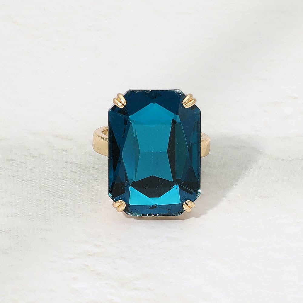 Oversized Emerald Cut Gem Accent Adjustable Statement Ring