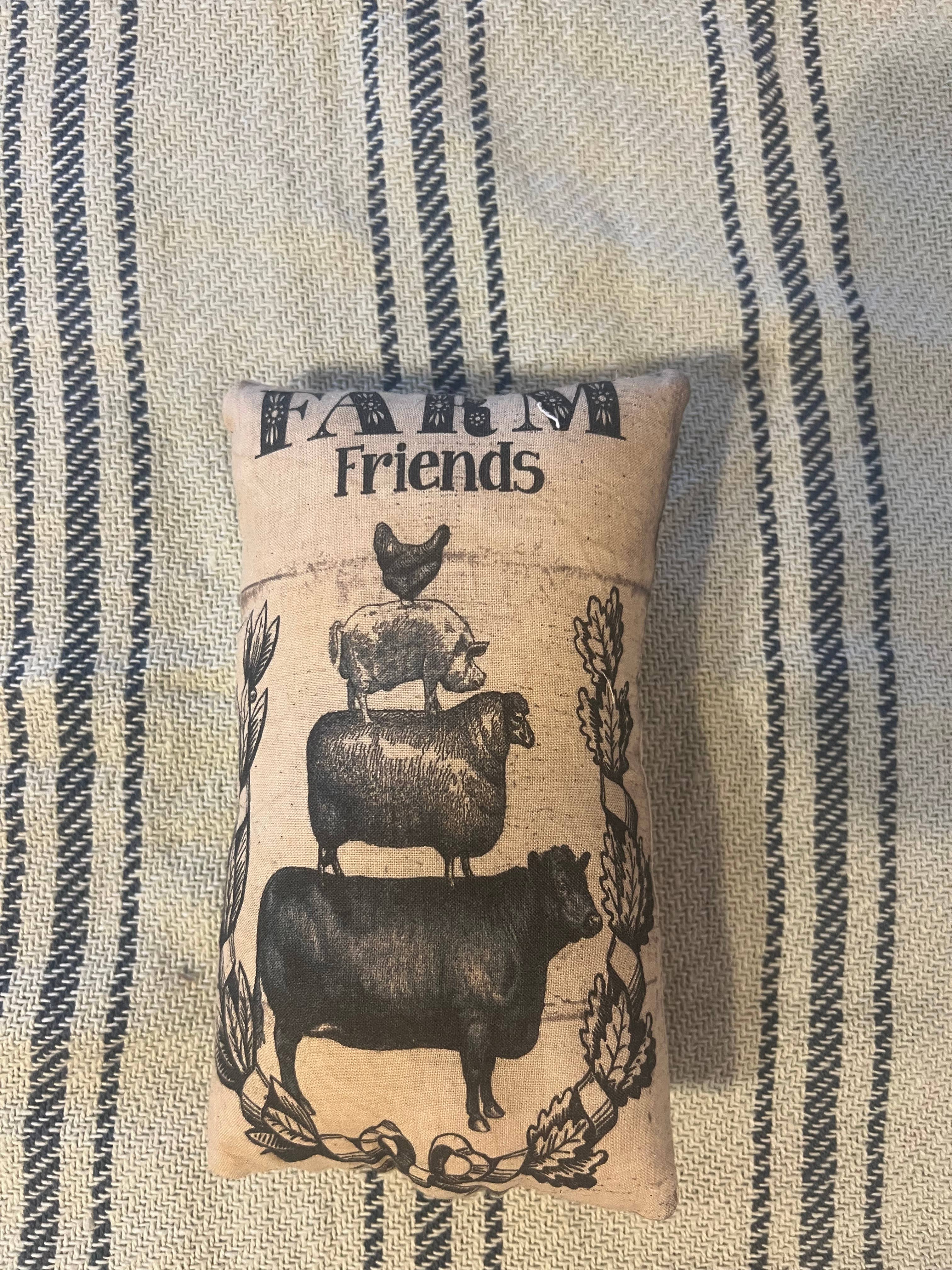 6362. Primitive handmade Printed Farmhouse 5x7" stuffed pillows