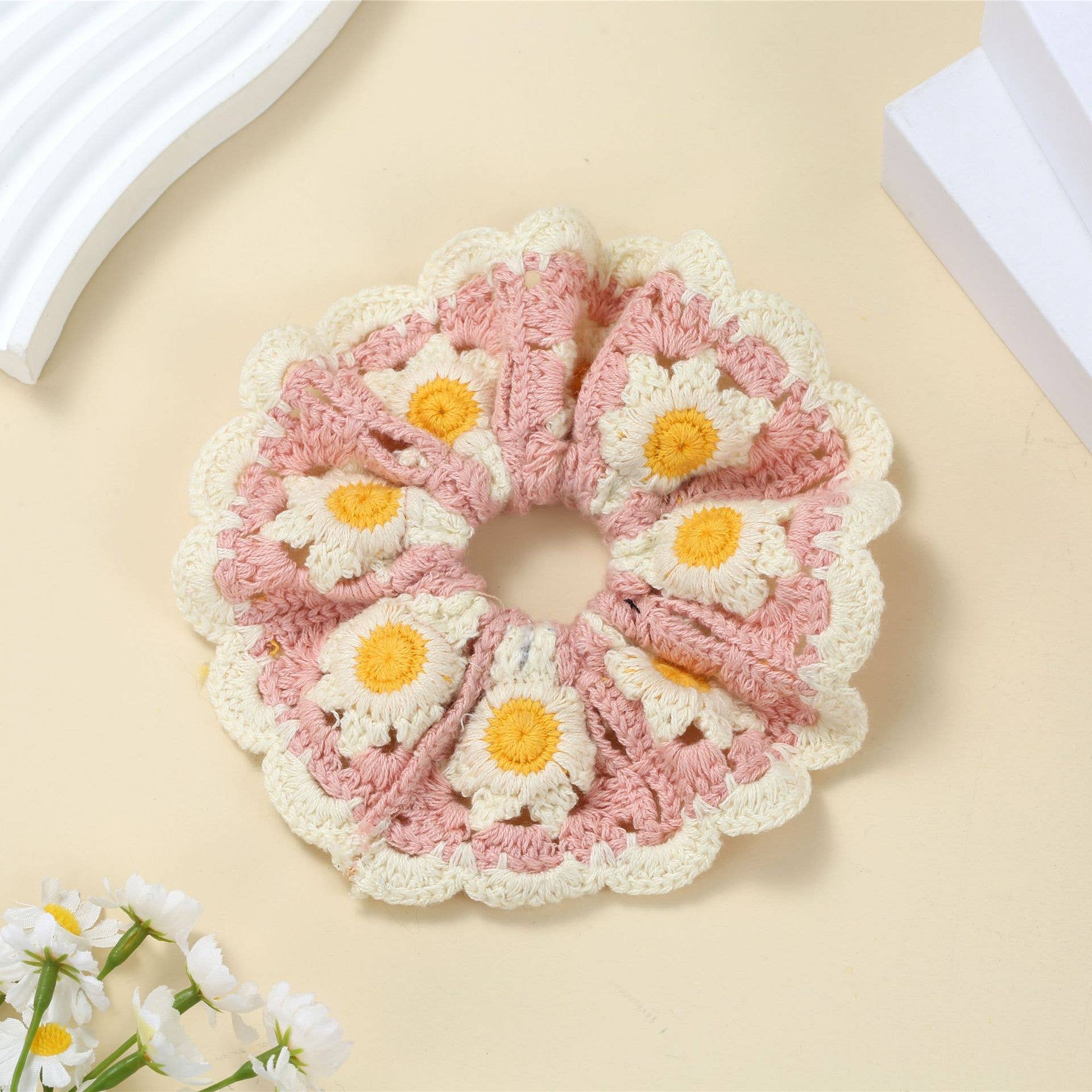 Boho Colorful Handmade Crochet Flower Hair Tie