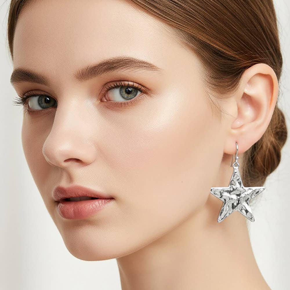 Hammered Metal Star Drop Earrings